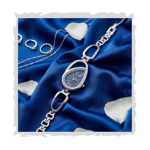 styledose Luxury Teardrop-Shaped Women’s Dress Watch Analog Watch for Women –Wrist Watches for Women's & Girls&Ladies (Silver -Blue)
