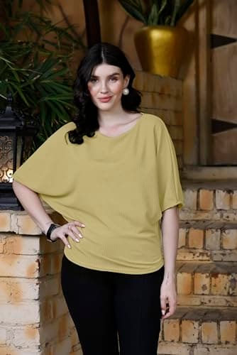 Zilcon Womens Half Ballon Sleeve t-Shirt Tops Boat Neck Loose Fit Casual Workout T-Shirts (in, Alpha, M, Regular, Dark Beige) 5