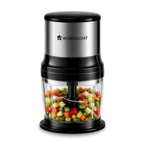 Wonderchef Inox Kitchen Vegetable Chopper, 300W Motor,Chopping/Mincing/Pureeing, Whisk Attachment for Whipping/Beating, Pulse Function for Coarse Chopping, Sharp Stainless-steel Blades, 2-Yr Warranty