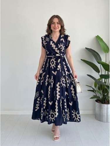 Modestouze Attires Dress for Women Western Maxi Style, Indo Western Dresses, One Piece Long Gown, A Line Flared Pattern, Ethnic Look Outfit for Women Navy Blue 2