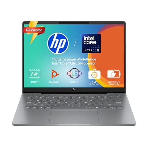 HP OmniBook 7 OLED (Previously Pavilion Plus) Intel Core Ultra 5 255H (16GB LPDDR5,1TB SSD) 3K, 0.2 ms, 14''/35.6cm, Win11, M365, Office24, Meteor Silver,1.5kg, fr0789TU, 5MP Camera, Backlit AI Laptop