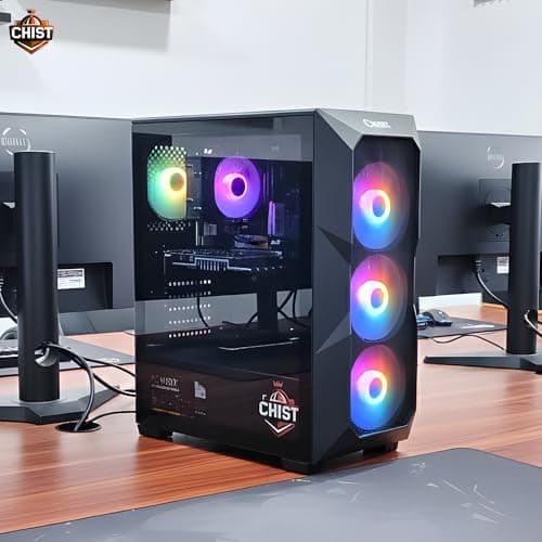 CHIST Budget Gaming PC Full Setup - Core i3 7100, 8GB DDR4 RAM, 256GB SSD, GT 730 4GB Graphic Card, 22 inch Monitor, Gaming Keyboard Mouse, WiFi Bluetooth 2