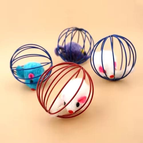 PETS EMPIRE Playing Kitten Pet Supplies Plush Mouse Ball False Mice Cat Toys Rat in Cage (Pack of 2) 2