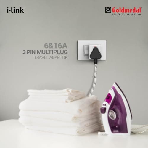Goldmedal i-Link 16A Universal Travel Adapter with 3-Pin Plug | Supports 2-Pin & 3-Pin | Multiplug for Home & Office Appliances | White 4