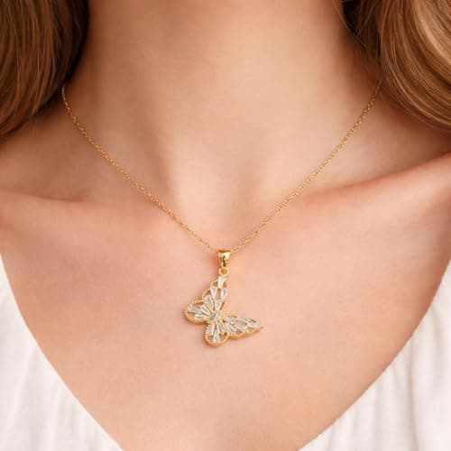 MIAMI American diamond AD Jewellery Gold Butterfly Necklace for Woman Stainless Steel Adjustable Neck Chain Pendant Necklace Stylish Locket Anti Tarnish Valentine Gifts for Women Girlfriend -293 2
