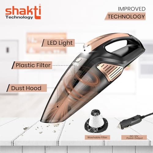 Shakti Technology Sweep High Power Auto Car Vacuum Cleaner for Deep Cleaning, Hand Held Portable Cars Vacuum for Car Cleaning with DC 12V, 140W Vacuum Motor & 5000 PA Powerful Suction 2