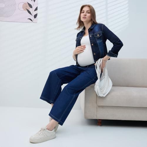 MomToBe Maternity Baggy Jeans for Women | Under Belly Stretchable Waistband | Wide Leg Denim Pants | Comfortable Pregnancy Jeans | Casual Maternity Wear (Denim Blue::XXX-Large) 2
