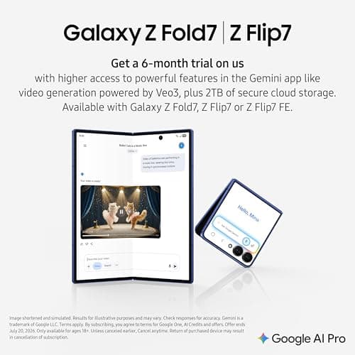 Samsung Galaxy Z Flip7 5G Smartphone with Galaxy AI (JetBlack, 12GB RAM, 256GB Storage), Ultra Sleek Design with 50MP High-Resolution Camera, Exynos 2500, Google Gemini 3