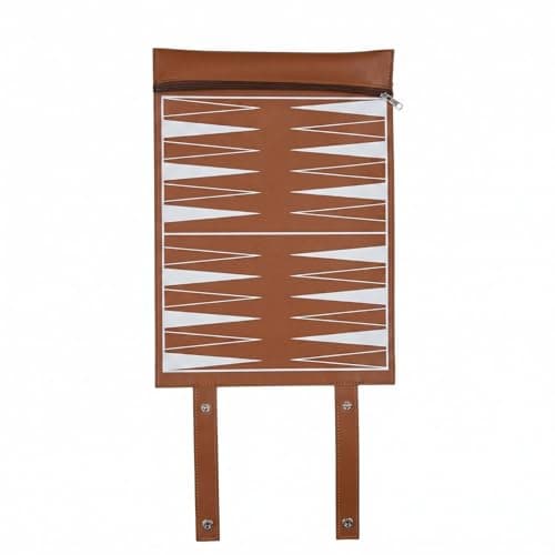 SNAPPSY Stitched Edges Foldable Backgammon Board Zipper Closure Leather Backgammon Board Strap Closures Snap Fasteners, Brown