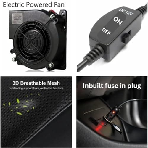 COMFIRIDE Leather Car Cooling Ventilated Seat Cover with Inbuilt Fans with Pri Fixed Full Speed Mode for Driver Seat (Supports 12V to 24V, Black) 5