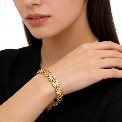 MEENAZ Gold Bangle Diamond Bracelets for Women Stylish | Stainless Steel Bangle for woman Floral Design Kada for Girls| Anti Tarnish Jewellery for women | Valentine Gift for girlfriend Ladies for woma 2