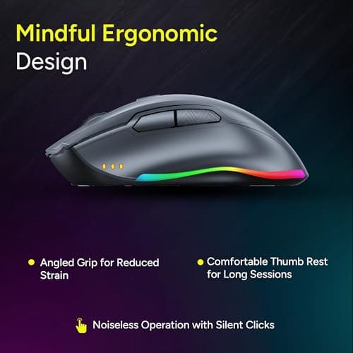 Ambrane Wireless & Bluetooth Rechargeable RGB Lights Mouse, High 2400 DPI for Gaming, 6 Buttons, Ergonomic Design for Smartphone, Connects 3 Devices, Silent Click, 15 Days Battery (Sliq Glow+, Black) 5
