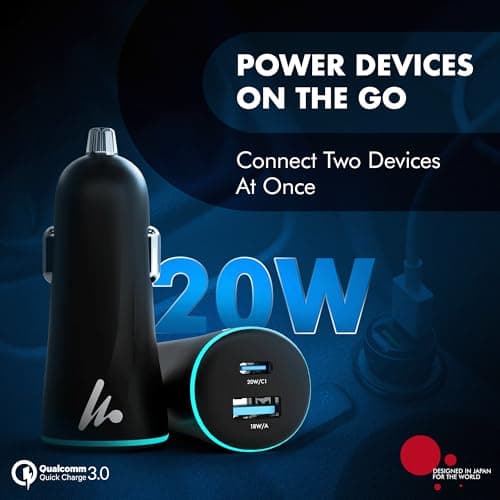 PD 20W Wozoyo Car Charger with Type-C & USB A, Power Delivery, PPS & QC 3.0, Dual Port Fast Charging (20W + 18W), 12V–24V Compatible, Multi-Layer Protection, 2-Years Manufacturer Warranty 2