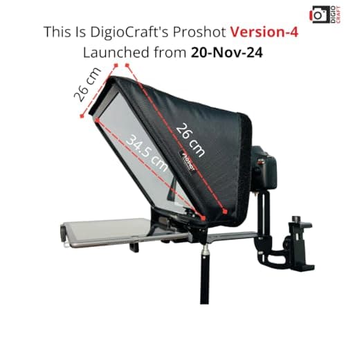 DigioCraft Proshot V4 Teleprompter for iPhone,Ipad,Smartphone,DSRL Camera with Microphone Remote Control|Software&Pro Video Recording Training|Matelic Body|Carry Case|Easy Assembly|Video Making,Black 3