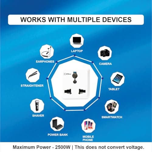 Embox 2 Pin Multi Plug Socket Type D Universal Adapter Compatible with US, UK, China Compact Plug Extension Socket and Converter for Computer Laptop Phone Camera, 6A Pack of 1 3