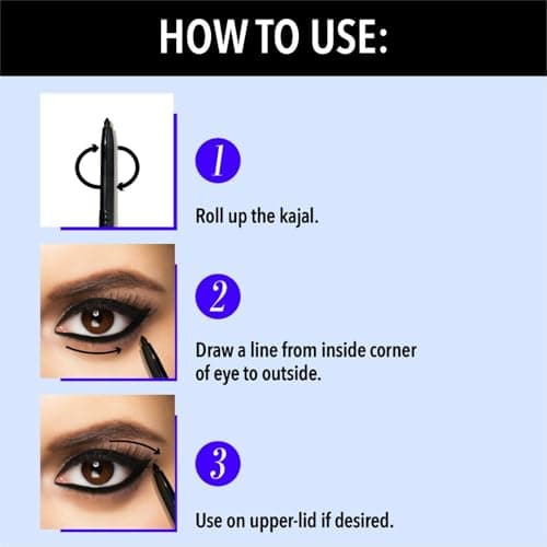 Blue Heaven 24HR Stay Kajal | Jet Black for Women | Smudge Proof Long Lasting | Eye Makeup Kajal Pencil | 0.30g 4