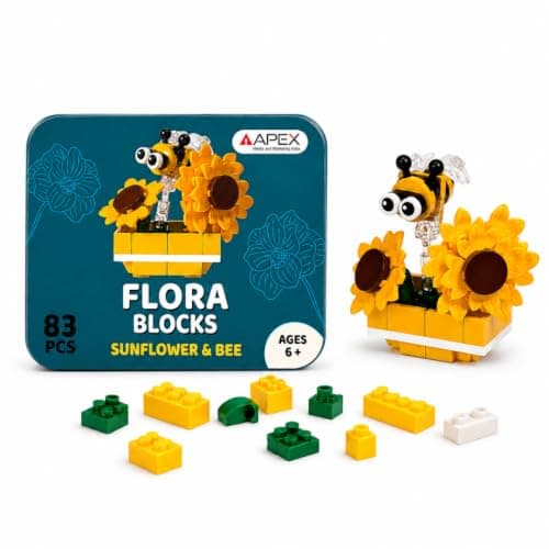 Flora Blocks Building Blocks Collection, Flower & Insect Building Set, Botanical Construction Toy, STEM Educational Gift, DIY Desk Decor for Kids and Adults Ages 6+ (Sunflower & Bee)