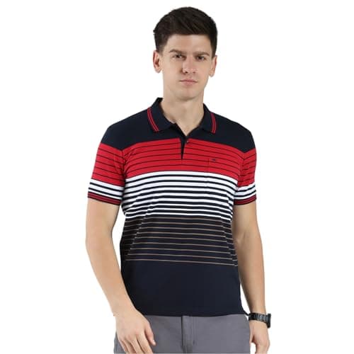 Monte Carlo Men's Regular Fit Striped Polo T-Shirt | Half Sleeve | Collared Neck | Casual Wear T Shirt for Men's Navy Blue M (Pack of 1)