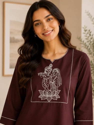 Women's Embroidered Straight Kurta & Pant Co-Ord Set (IN, Alpha, XL, Regular, BROWN) 2