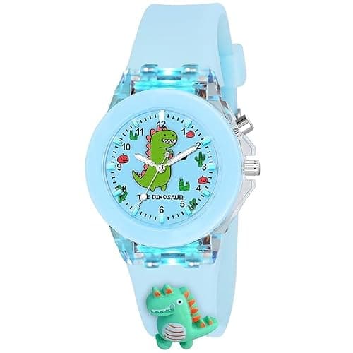 Goldenize Fashion Kids Analog Multicolour Glowing Light Watch for Boys & Girls - Watch for Gift Girl's and Boy's Wrist Watch Luminous Led Children Watch (Green Dinosaur)