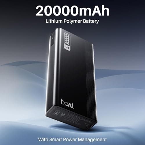 Boat (2026 Launch) Energyshroom PB401 20000 mAh 22.5W Fast Charging Power Bank (4X Output Ports, Supports Android, iPhone, Tablets, Earbuds, etc.), USB Type C (Onyx Black) 5