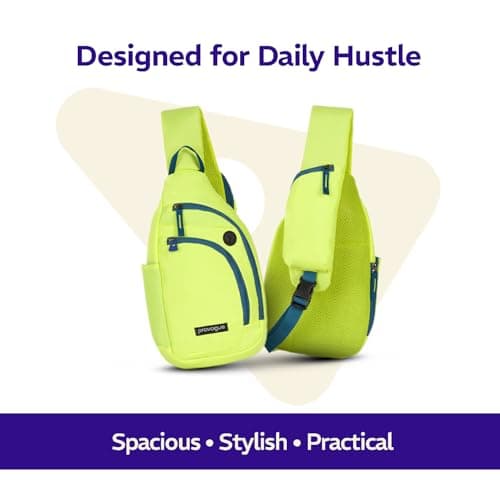 Provogue Bolt Crossbody Bag for Men and Women, Sling Bag, Small Backpack, Multi-pocket Bag for Travel, Chest Bag with 8" Tab Pocket, One Side Shoulder Bag, Glow Lime 3