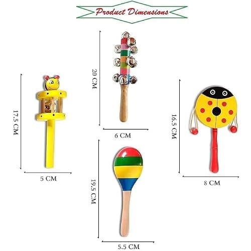 sk handicrafts Handmade Non Toxic Colorful Wooden Baby Rattle Toy - Set of 4 pcs 2