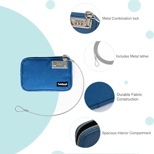 oddpod™ SecurePod Combination Lock Storage Pouch with Steel Tether for Valuables | Compact Lockable Organizer for Cash, Passport, Jewelry & Essentials for Home, Travel, Office & Everyday Use - Blue 4