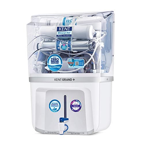 KENT Grand Plus RO Water Purifier | 4 Years Free Service | ISI Marked | Multiple Purification Process | RO + UV + UF + TDS Control + UV LED Tank | 9L Tank | 20 LPH Flow | Zero Water 5