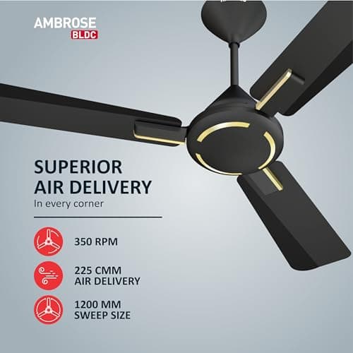Havells 1200Mm Ambrose Bldc Motor Ceiling Fan|Premium Matt Finish Decorative Fan, Remote Control, High Air Delivery|5 Stars Rated, Upto 60% Energy Saving, 2 Yr Warranty|(Pack Of 1, Midnight) 4