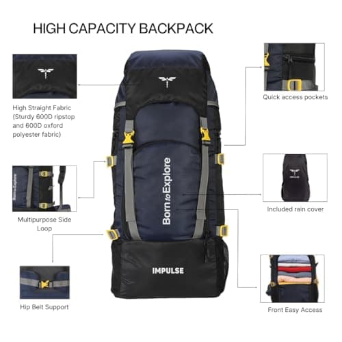 Impulse 5 Compartment Rucksack Bag 60 Litres Travel Bag For Travel Backpack For Hiking Trekking Tourist Bag For Men Camping Keep Discovering Light Blue With 1 Year Warranty 3
