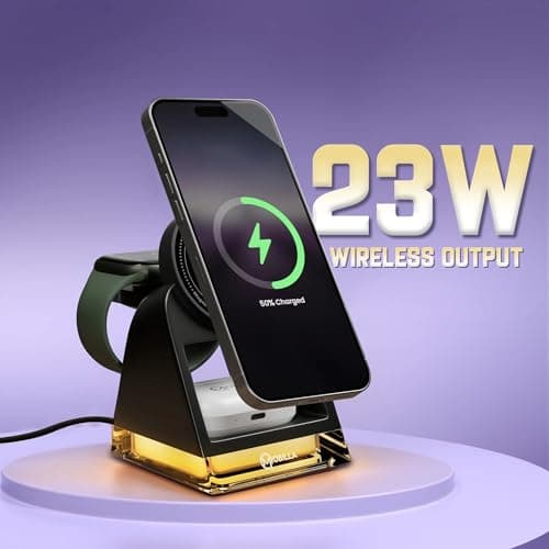 Mobilla MCharge Fusion | 3-in-1 Wireless Charger | 23W Combined Wireless Output | MagSafe Compatible | 15W Phone Charging | Dual Adaptive Lights | Sleek & Compact Design - Black 2