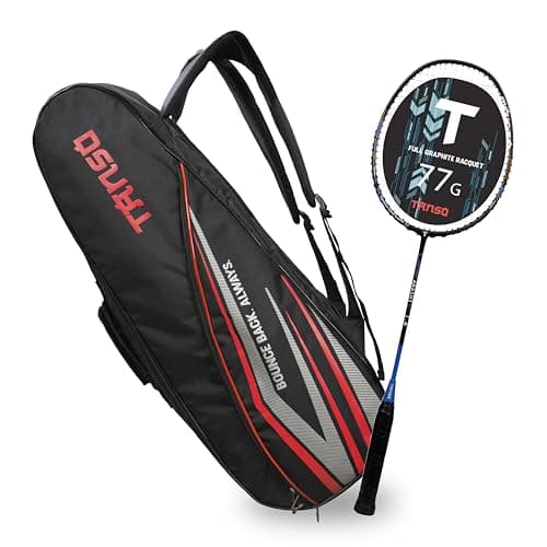 TANSO Arashi 2.0 Full Graphite Ultra Light Weight Carbon Fibre Strung Badminton Racket with T-Blast Badminton Kit Bag (32 Lbs Tension,77 Grams, Strung with Premium Strings)