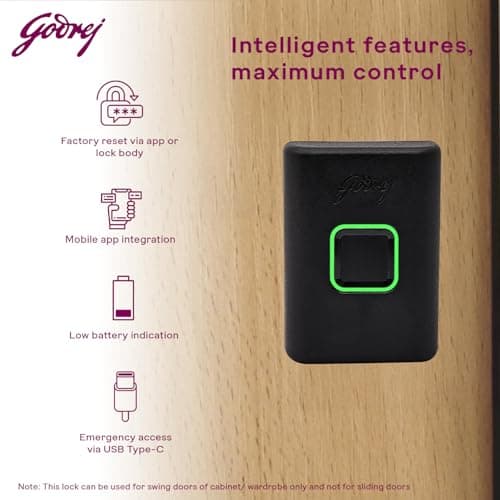 Godrej Smart Cabinet Lock| Biometric - 360° Fingerprint, 100 Fingerprints| Bluetooth| Mobile App | Passage Mode | Advantis Astron| 1st Made in India Digital Furniture Lock| Black| 3 Yrs Warranty 4