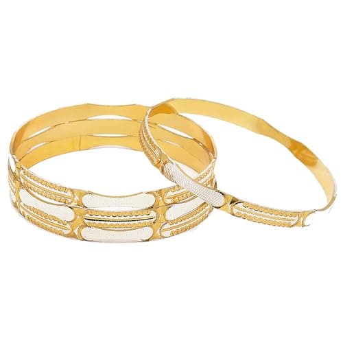 ZENEME Set Of 4 Gold & Silver Dual Toned Handcrafted Textured Bangles For Girls and Women (2.6)