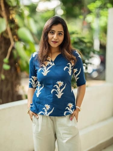 NEW FUSION FABRIC Women’s Casual Regular Fit Floral Print Top in Blue with Matching Pants – Stylish Ethnic & DaIily Wear Set (blue, S) 5
