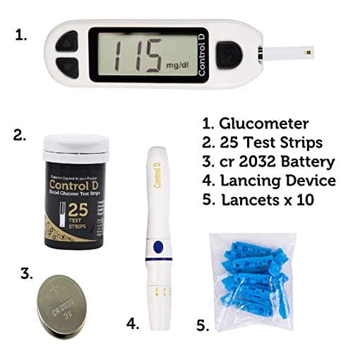 Control D Glucose Blood Sugar testing Machine with 25 Strips Glucometer, White 2