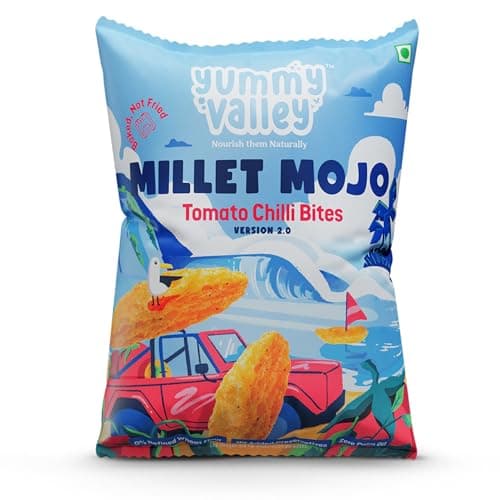 Yummy Valley Millet Mojo Tomato Chilli Bites – Pack of 8 Healthy Snacks For Kids and Adults – Palm Oil Free, Baked Gluten Free Snacks – No Additives 2