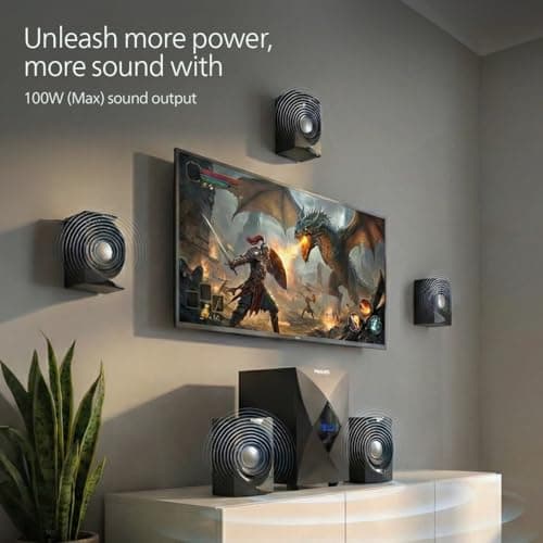 Philips MMS5634/94 5.1 Bluetooth Speaker System for Home, 100W Multimedia Speakers with Powerful woofer, Wireless Audio Streaming, Surround Sound Speakers for TV, Laptop with Remote Control (Black) 3