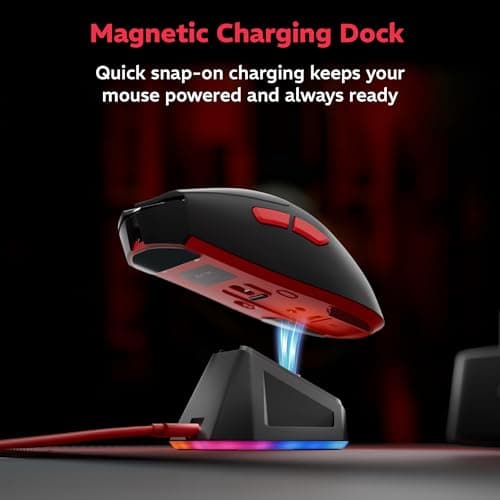 daWg Slay 50, 12000 DPI Wireless Gaming Mouse, PixArt 3311, 80Hrs* Backup, 1000Hz, 65gm Lightweight, 300IPS, 35G Acceleration, 6 Buttons, 20M Switch, RGB Charging Dock, Tri-Model (Black) 5