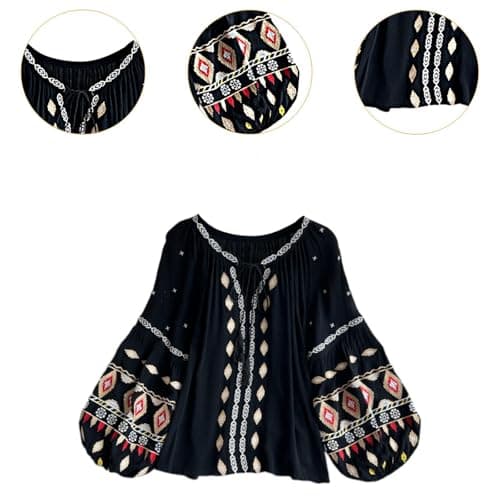 Meadawgs® Embroidery Blouse for Women Trendy Ethnic Shirt for Street Black|Clothing, Shoes & Accessories | Womens Clothing | Tops & Blouses|1 Women Embroidery Blouse 5