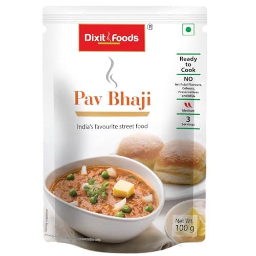 Dixit Foods Ready to Eat Pav Bhaji | Instant Heat & Eat Veg Meal | Indian Ready Meal | Quick Meal for Travel, Office & Home | Ready in Minutes | 3 Servings | 100g (Pack of 2)