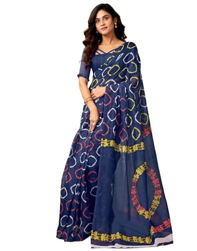 SIRIL Women's Chanderi Cotton Printed Ready To Wear One Minute Saree With Unstitched Blouse Piece (32RS302_Blue)