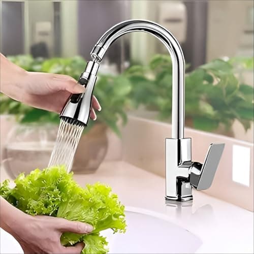 Misamo Enterprise Kitchen Faucet Extender, Chrome Plated, 3-Mode Spray Head, Flexible Extension 6