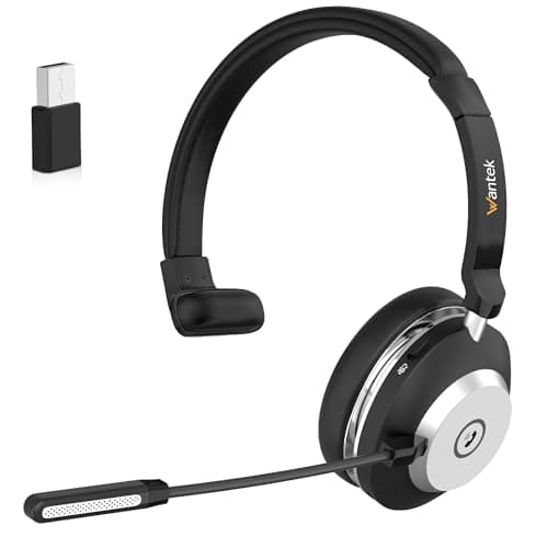 Wantek Mono Bluetooth Headset with Mic for Work, 2.4GHz USB Dongle Wireless Single Ear Computer Headphones with Noise Canceling Microphone, 45H Battery for Mac,Office, Zoom,Call Center