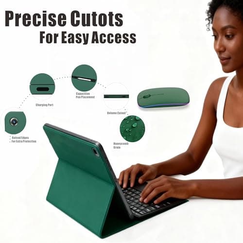 Case Keyboard for 10.9inch Samsung Galaxy Tab A9+ Plus 2023/A11+ Plus 2025,Includes Mouse and 7 Color Rainbow Backlight Magnetic Keyboard,Premium PU Leather Cover with Auto Sleep/Wake,Midnight Green 4