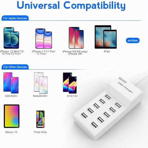 DooBuy 10-Port USB Charging Station, 60W 12A, Multiple Charging Block/Power Strip for Smartphones, Tablets, Smartwatches 3
