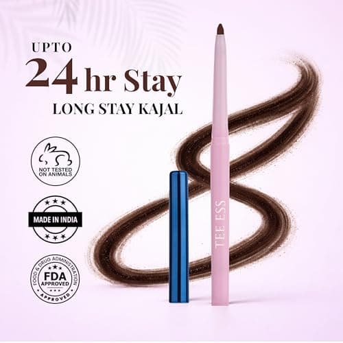 TEE ESS Long Stay Kajal | Retractable Pencil | Waterproof, Smudge Proof | Intense Dark Brown Color | 24H Long Lasting | Smooth One-Stroke Application | With Vitamin E | Twist-Up Dark Brown Kajal | 30  2