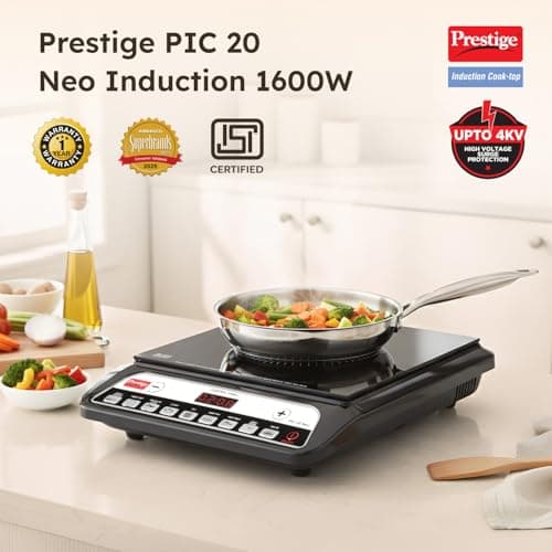 Prestige Pic 20 Neo Induction Cooktop 1600W|Indian Menu Options| Automatic Voltage Regulator| Timer With User Pre-Set, Manual, Black 2