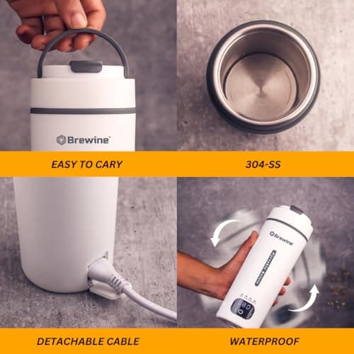 Brewine Portable Kettle,450ml,Grey, Multi-Temp-Setting,Auto Cut-Off, Digital Display,Touch Button,Wide Voltage Range220-230V Suitable for India,300 Watt 4